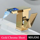 GobekUsa LED Waterfall Basin Faucet: Black Mixer Tap with Light, Deck Mount Kitchen Sink