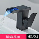 GobekUsa LED Waterfall Basin Faucet: Black Mixer Tap with Light, Deck Mount Kitchen Sink