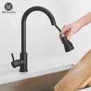 GobekUsa Black Pull Out Kitchen Sink Faucet - Deck Mounted Stream Sprayer Kitchen Mixer Tap