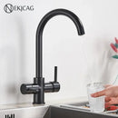 GobekUsa Black Purified Water Kitchen Faucet Hot Cold Mixer Dual Handles Drinking Water Tap