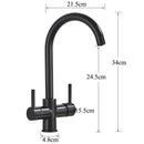 GobekUsa Black Purified Water Kitchen Faucet Hot Cold Mixer Dual Handles Drinking Water Tap