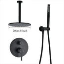 GobekUsa Brass Black Shower Set with Ceiling/Wall Arm, Diverter Mixer, Handheld Spray, 8-16" Rain Head