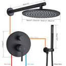 GobekUsa Brass Black Shower Set with Ceiling/Wall Arm, Diverter Mixer, Handheld Spray, 8-16" Rain Head