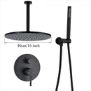 GobekUsa Brass Black Shower Set with Ceiling/Wall Arm, Diverter Mixer, Handheld Spray, 8-16" Rain Head