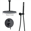 GobekUsa Brass Black Shower Set with Ceiling/Wall Arm, Diverter Mixer, Handheld Spray, 8-16" Rain Head