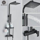 GobekUsa Black Rainfall Shower Faucet Set with Bathtub Tap and Height Adjust Shower Mixer