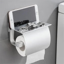 Matte black & silver toilet paper holder with shelf bathroom storage by Decorbites