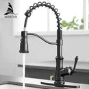 GobekUsa Black Spring Spout Kitchen Faucet Single Lever Pull Out Mixer Tap
