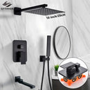 GobekUsa Black Shower Faucet Set with Rainfall Head and Hand Sprayer
