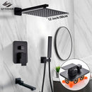 GobekUsa Black Shower Faucet Set with Rainfall Head and Hand Sprayer