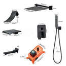 GobekUsa Black Shower Faucet Set with Rainfall Head and Hand Sprayer