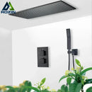 GobekUsa Black Brass Thermostatic Shower Faucet with Ceiling Rainfall Shower Head