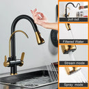 GobekUsa Dual Handle Kitchen Faucet with Black Touch Sensor and Three Modes
