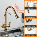 GobekUsa Dual Handle Kitchen Faucet with Black Touch Sensor and Three Modes