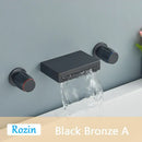 GobekUsa Black Bronze Wall Mounted Waterfall Bathroom Faucet with Dual Handles