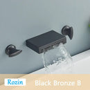 GobekUsa Black Bronze Wall Mounted Waterfall Bathroom Faucet with Dual Handles