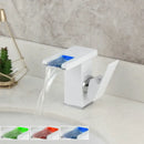 GobekUsa LED Waterfall Basin Faucet White & Black Mixer Tap Deck Mount Solid Brass