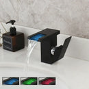 GobekUsa LED Waterfall Basin Faucet White & Black Mixer Tap Deck Mount Solid Brass