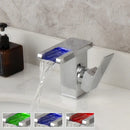 GobekUsa LED Waterfall Basin Faucet White & Black Mixer Tap Deck Mount Solid Brass