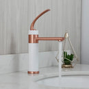 GobekUsa LED Waterfall Basin Faucet White & Black Mixer Tap Deck Mount Solid Brass