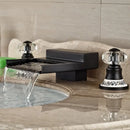 GobekUsa Black Wide Waterfall Spout Faucet Double Handle Bathroom Mixer Taps