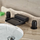 GobekUsa Black Wide Waterfall Spout Faucet Double Handle Bathroom Mixer Taps