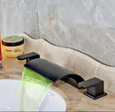 GobekUsa Black Wide Waterfall Spout Faucet Double Handle Bathroom Mixer Taps