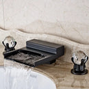 GobekUsa Black Wide Waterfall Spout Faucet Double Handle Bathroom Mixer Taps