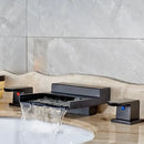 GobekUsa Black Wide Waterfall Spout Faucet Double Handle Bathroom Mixer Taps