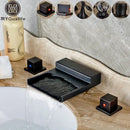 GobekUsa Black Wide Waterfall Spout Faucet Double Handle Bathroom Mixer Taps