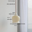 GobekUsa Ceramic Walnut Pendant Light with LED, Adjustable Hanging Lamp