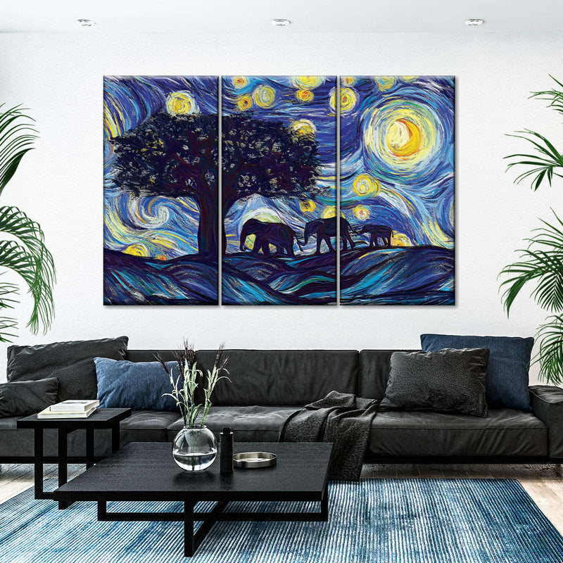 Elephant Family Starry Night Wall Art