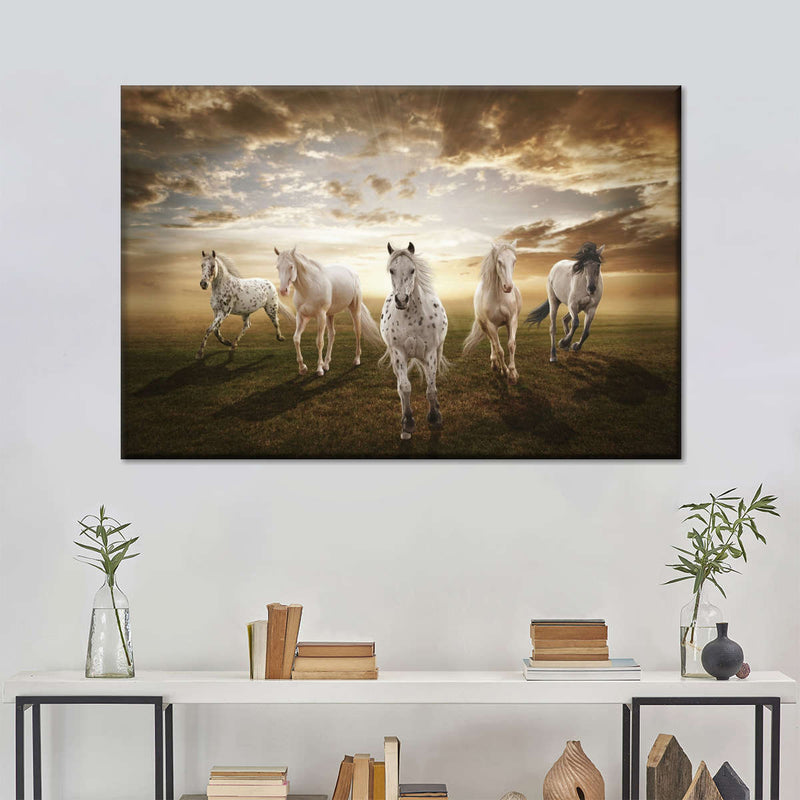 Dramatic White Horses Wall Art