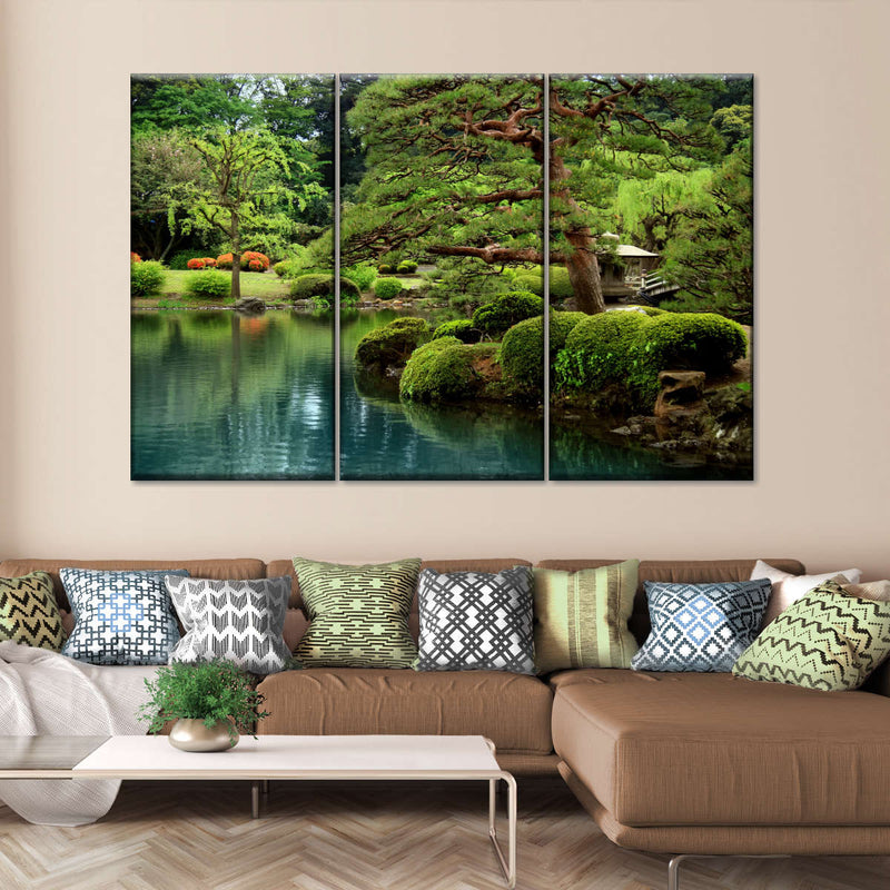 Zen Lakeside Bonsai Trees Wall Art