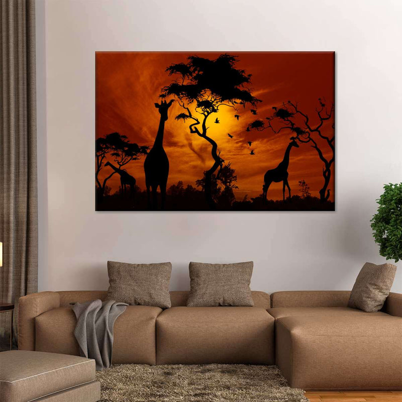 Silhouetted African Giraffes Wall Art