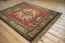 4.5x5.5 Vintage Indian Kazak Design Square Rug