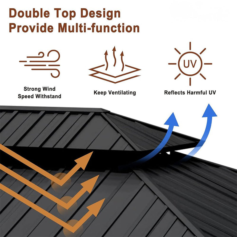 [12X20FT] Alora Heavy-Duty Backyard Cedar Wood Steel Hardtop Double Roof Gazebo Canopy (95726813)