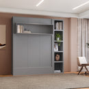 Easy-Lift Full Murphy Wall Bed in Grey with Bookshelf