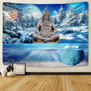 Meditative blue & white buddhism wall hanging tapestry bedroom decor by Decorbites