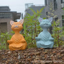 Meditative buddha cat figurine set – living room ceramic decor by Decorbites