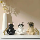 Meditative glossy bulldog resin statue set 5 piece garden decor by Decorbites