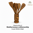 Olive Wood Kitchen Servers Set w/Holder -6 Pcs by Choixe