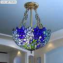 GobekUsa Mediterranean Stained Glass 3-Headed Blue Semi-Flush Dome Ceiling Light