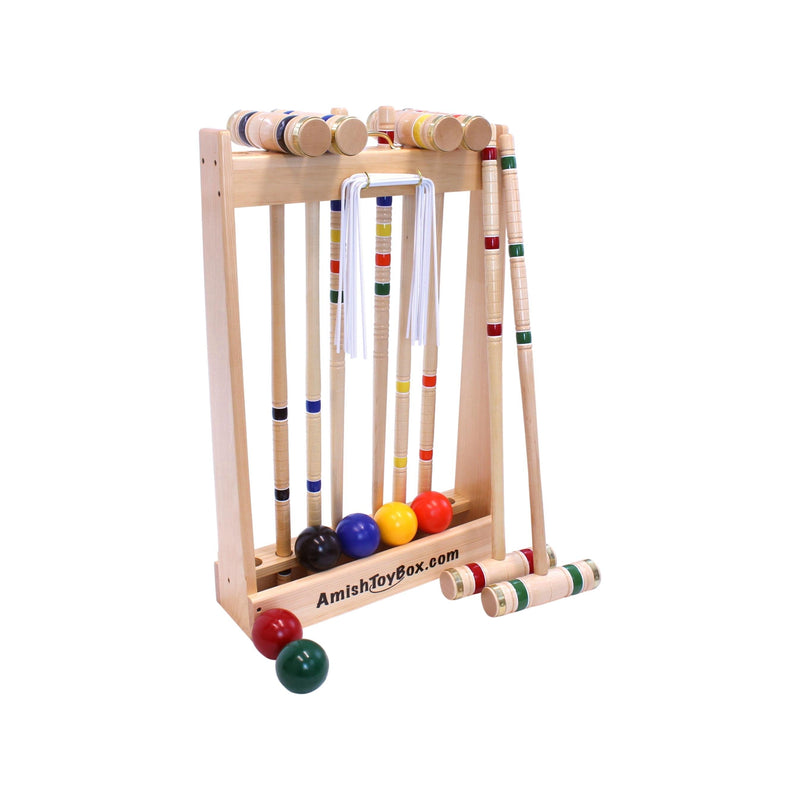 Deluxe Croquet Game Set, 6 Player, Amish-Made, With Wooden Holder