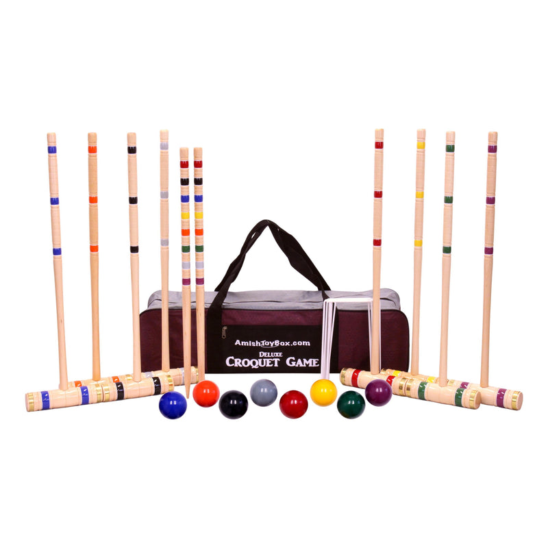 Deluxe 8-Player Croquet Game Set, Wooden Holder or Duffel Carry Bag