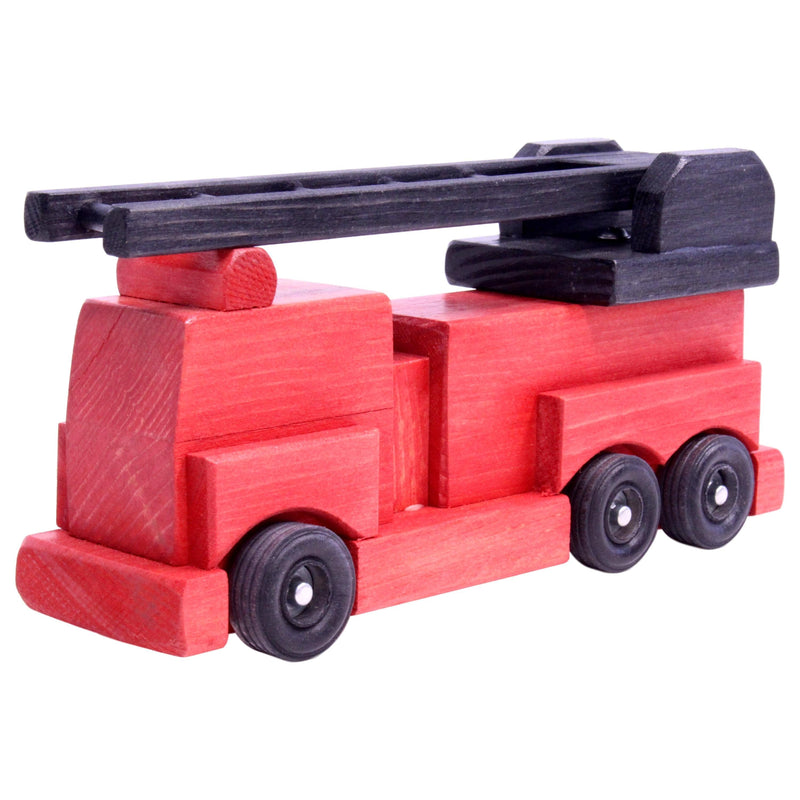 Wooden Toy Ladder Fire Truck, Kid-Safe Finish, Amish Made