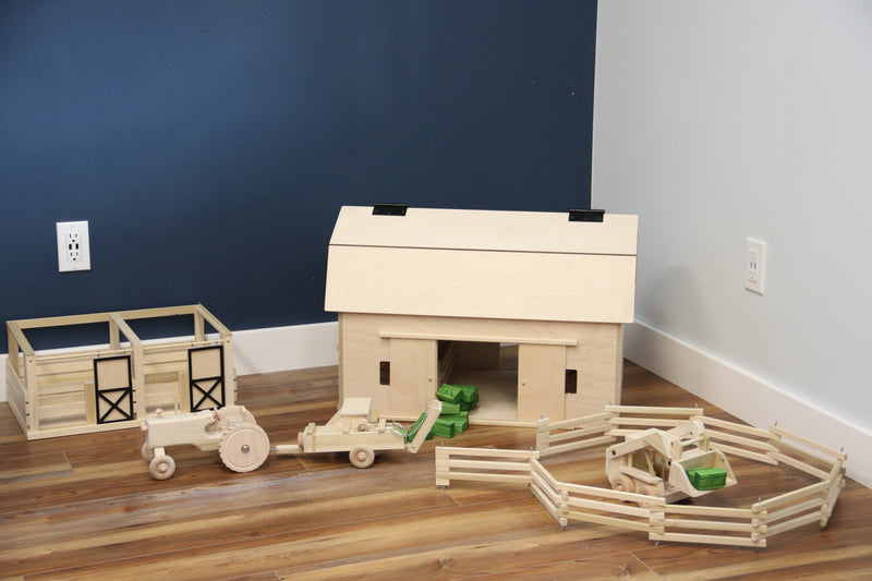 Amish-Made Large Wooden Hip-Roof Barn Toy, Unfinished