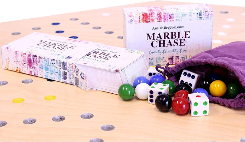 Wooden Marble Chase Game Set - Double-Sided 23" Wide Board