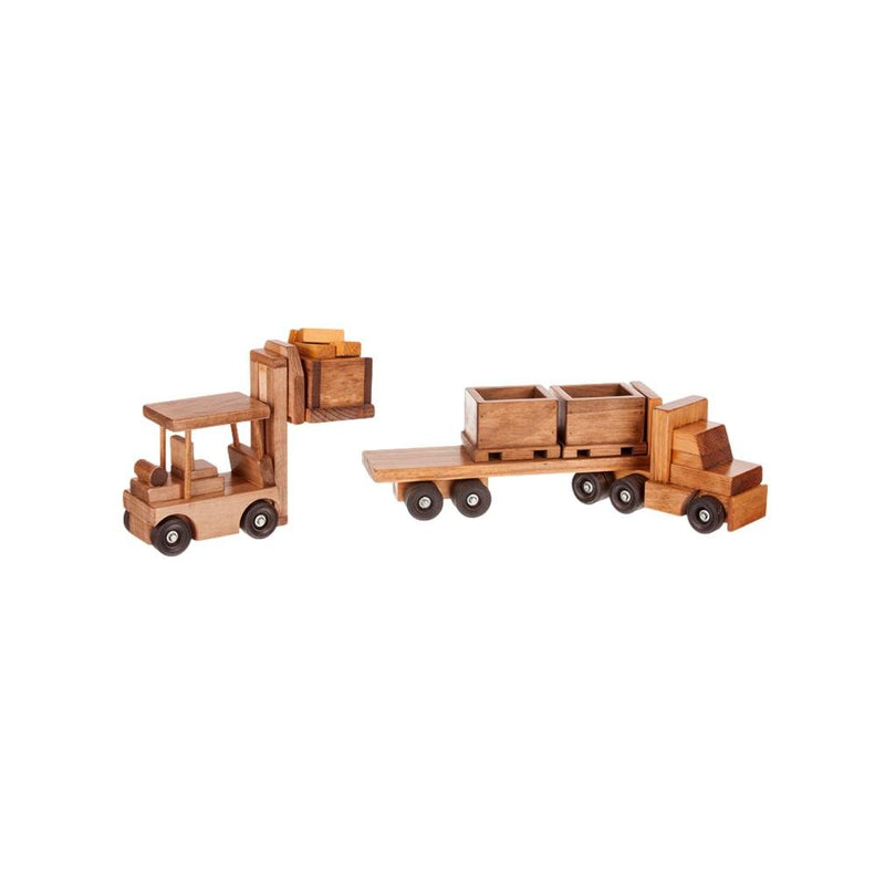 Large Wooden Semi Bin Truck and Trailer Toy Set with Forklift