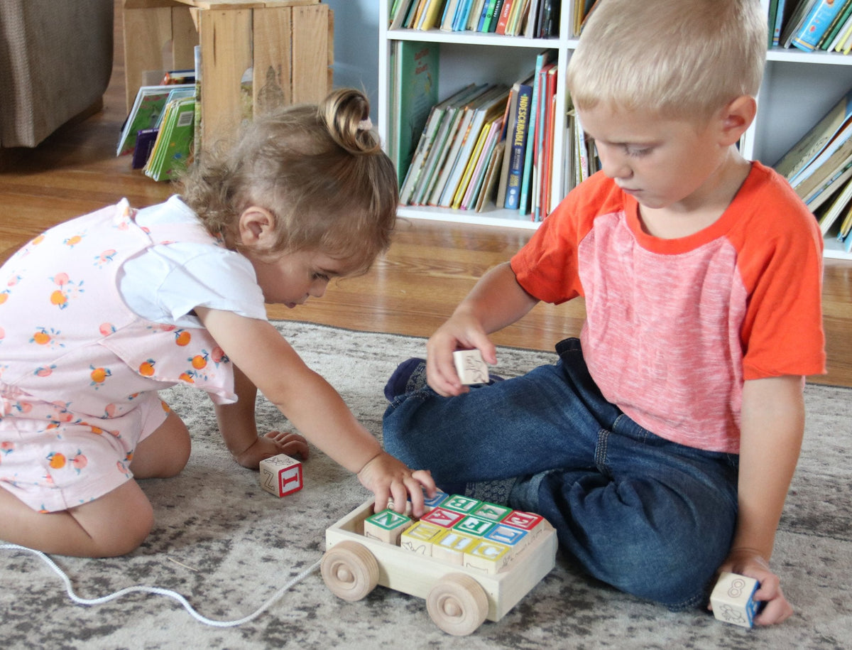 Amish-Made Wooden ABC Block Toddler Pull-String Wagon Toy, photo 7 of 7